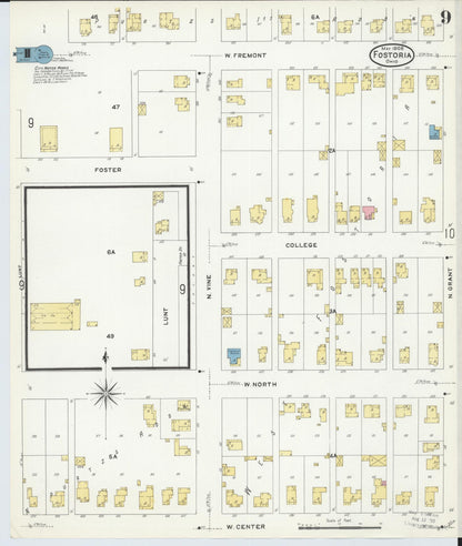 Sanborn Fire Insurance Map from Fostoria, Seneca, Hancock, And Wood Counties, Ohio (1908), Sheet #0009 - Historic Sanborn Fire Insurance Map Print, vintage old map wall art, antique decor, genealogy gift, Ohio Ohio map