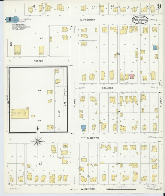 Sanborn Fire Insurance Map from Fostoria, Seneca, Hancock, And Wood Counties, Ohio (1908), Sheet #0009 - Historic Sanborn Fire Insurance Map Print, vintage old map wall art, antique decor, genealogy gift, Ohio Ohio map