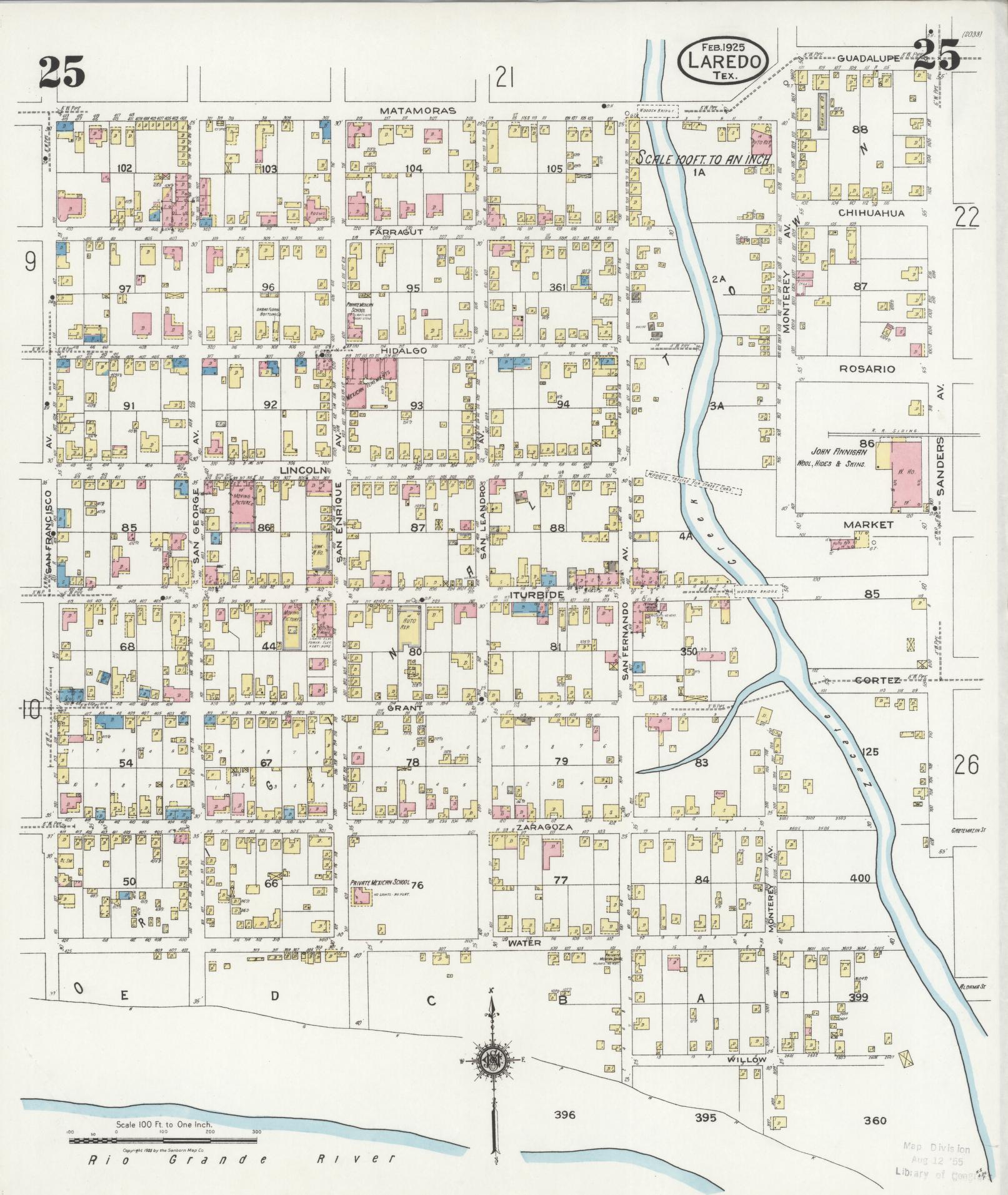 Sanborn Fire Insurance Map from Laredo, Webb County, Texas (1925), Sheet #0025 - Historic Sanborn Fire Insurance Map Print, vintage old map wall art, antique decor, genealogy gift, Texas Texas map