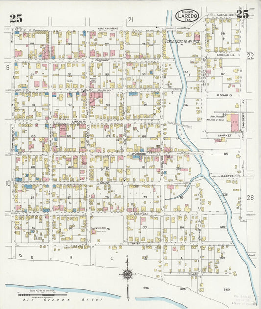 Sanborn Fire Insurance Map from Laredo, Webb County, Texas (1925), Sheet #0025 - Historic Sanborn Fire Insurance Map Print, vintage old map wall art, antique decor, genealogy gift, Texas Texas map