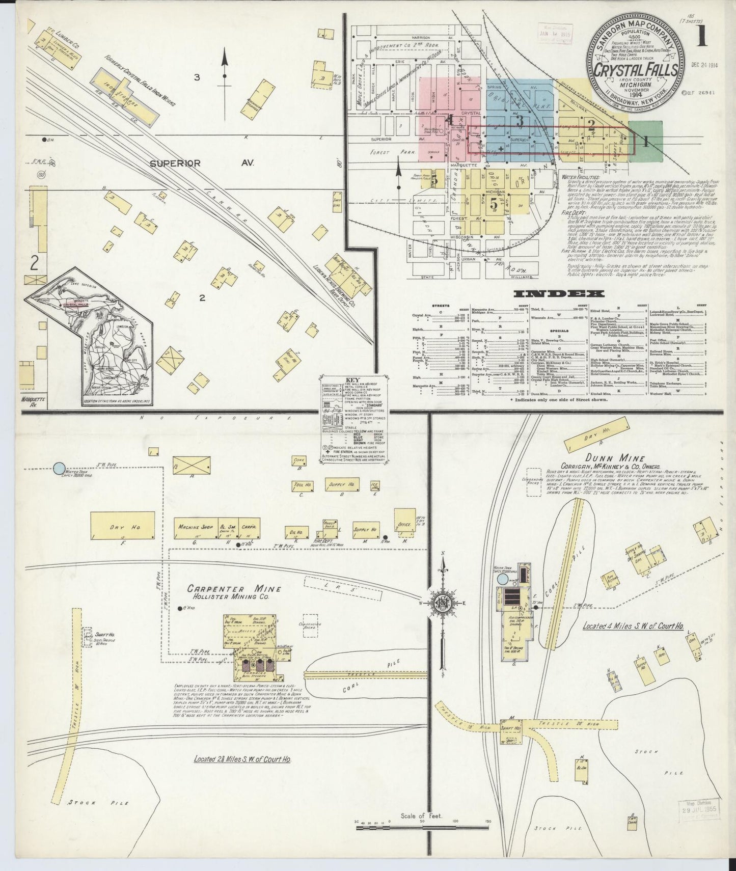 Sanborn Fire Insurance Map from Crystal Falls, Iron County, Michigan (1914), Sheet #0001 - Complete Map Set gallery image, historic Sanborn map, vintage wall art, Michigan Michigan