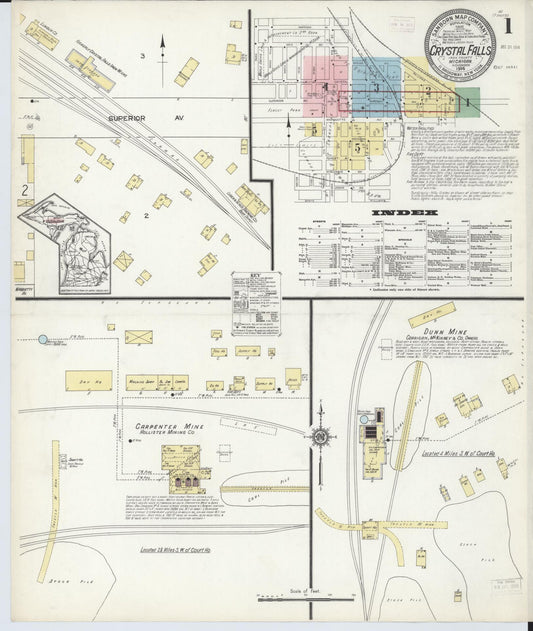 Sanborn Fire Insurance Map from Crystal Falls, Iron County, Michigan (1914), Sheet #0001 - Complete Map Set gallery image, historic Sanborn map, vintage wall art, Michigan Michigan