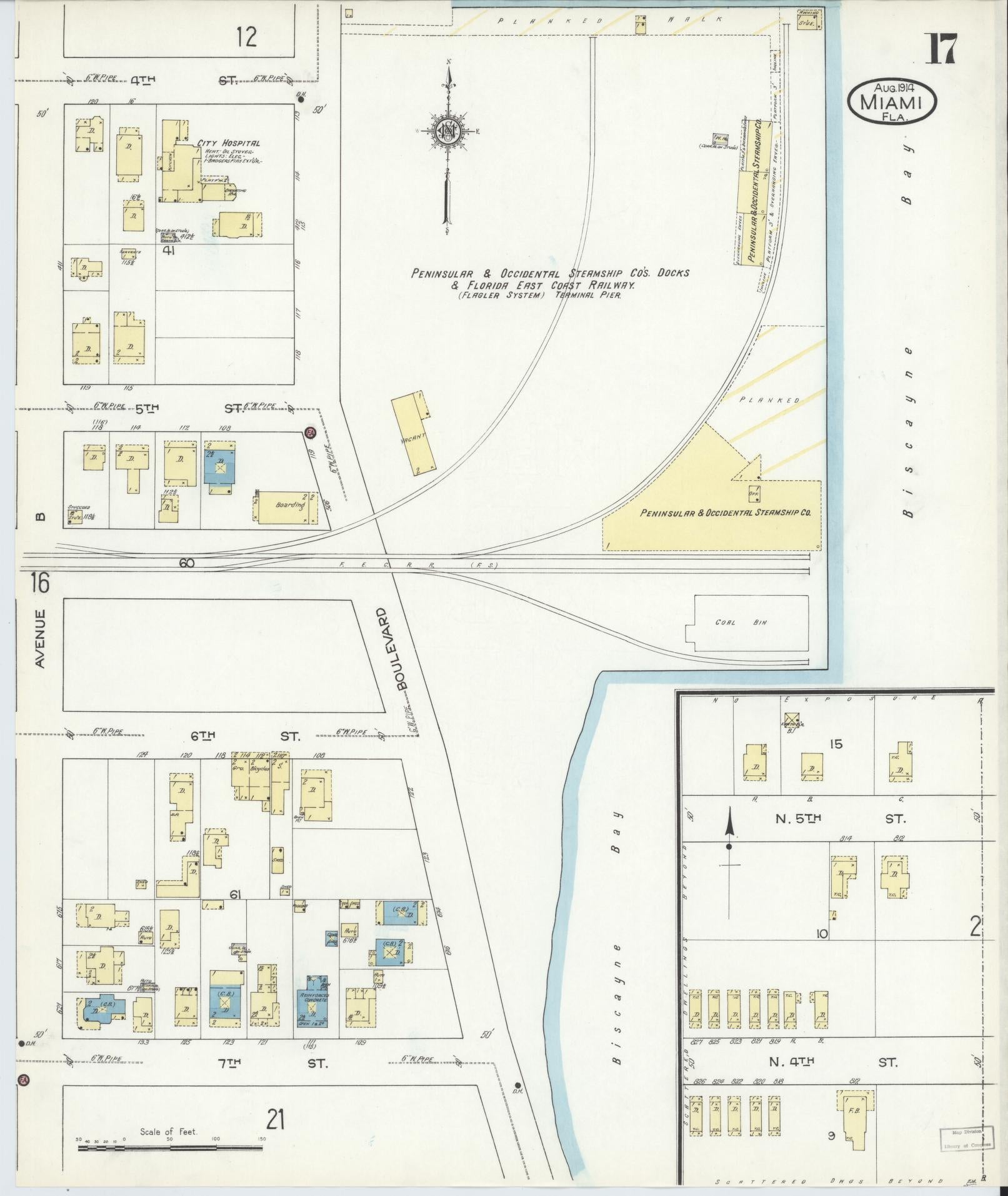 Sanborn Fire Insurance Map from Miami, Dade County, Florida (1914), Sheet #0017 - Complete Map Set gallery image, historic Sanborn map, vintage wall art, Florida Florida
