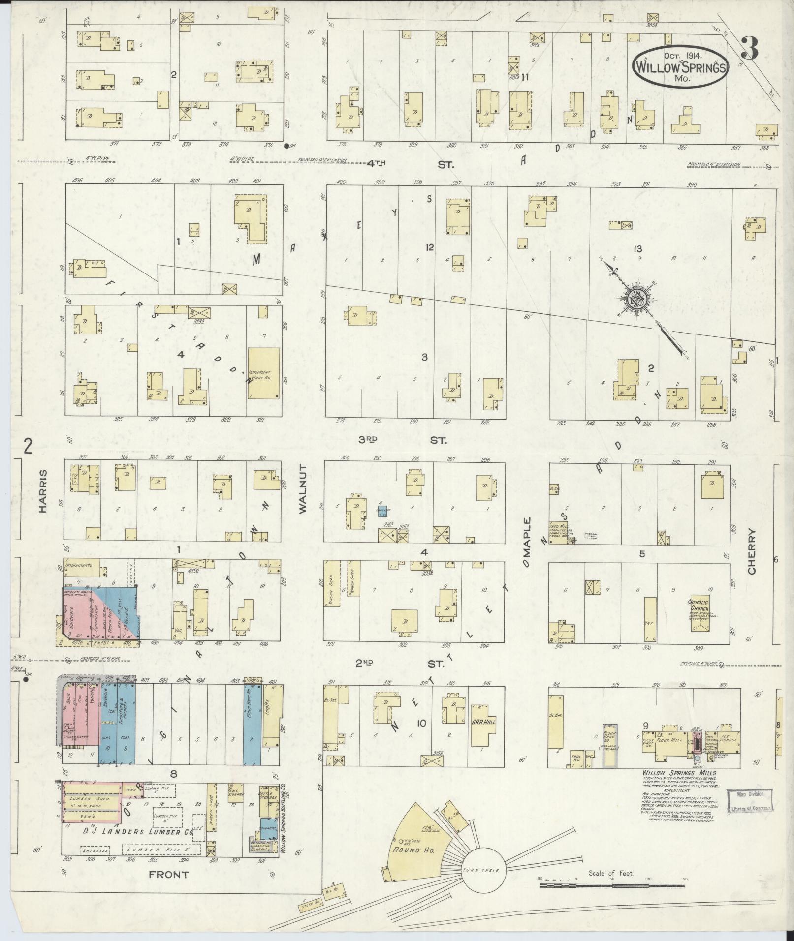 Sanborn Fire Insurance Map from Willow Springs, Howell County, Missouri (1914), Sheet #0003 - Complete Map Set gallery image, historic Sanborn map, vintage wall art, Missouri Missouri