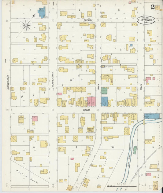 Sanborn Fire Insurance Map from Ellettsville, Monroe County, Indiana (1902), Sheet #0002 - Historic Sanborn Fire Insurance Map Print, vintage old map wall art, antique decor, genealogy gift, Indiana Indiana map