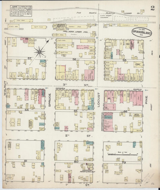 Sanborn Fire Insurance Map from Grand Island, Hall County, Nebraska (1885), Sheet #0002 - Historic Sanborn Fire Insurance Map Print, vintage old map wall art, antique decor, genealogy gift, Nebraska Nebraska map
