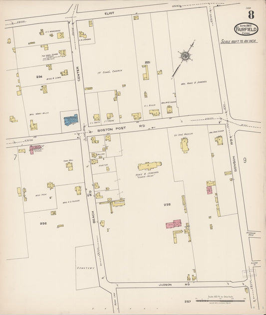 Sanborn Fire Insurance Map from Fairfield, Fairfield County, Connecticut (1922), Sheet #0008 - Historic Sanborn Fire Insurance Map Print, vintage old map wall art, antique decor, genealogy gift, Connecticut Connecticut map