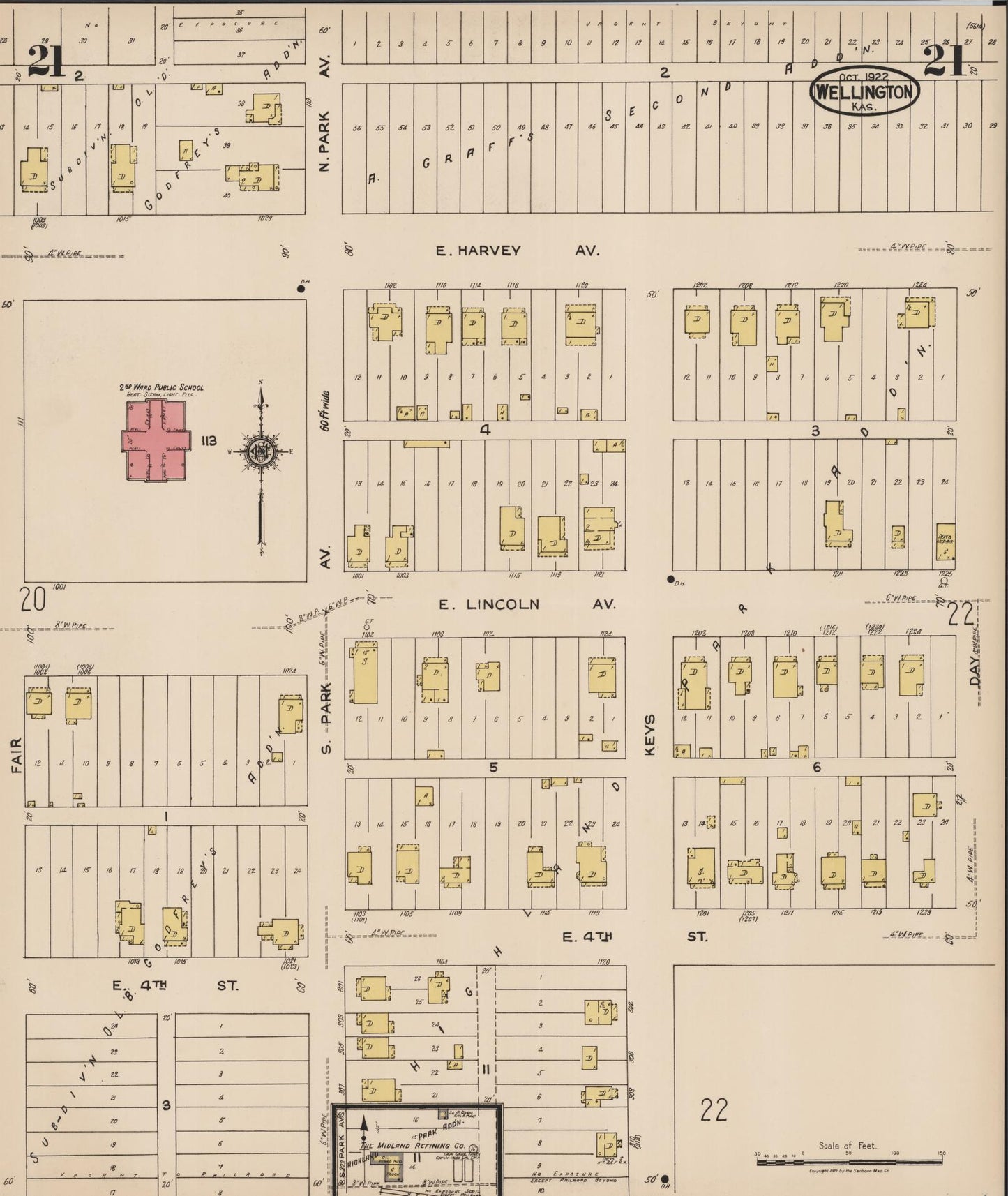Sanborn Fire Insurance Map from Wellington, Sumner County, Kansas (1922), Sheet #0021 - Complete Map Set gallery image, historic Sanborn map, vintage wall art, Kansas Kansas