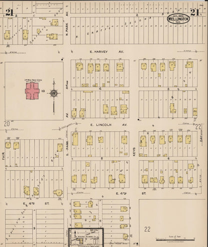 Sanborn Fire Insurance Map from Wellington, Sumner County, Kansas (1922), Sheet #0021 - Complete Map Set gallery image, historic Sanborn map, vintage wall art, Kansas Kansas
