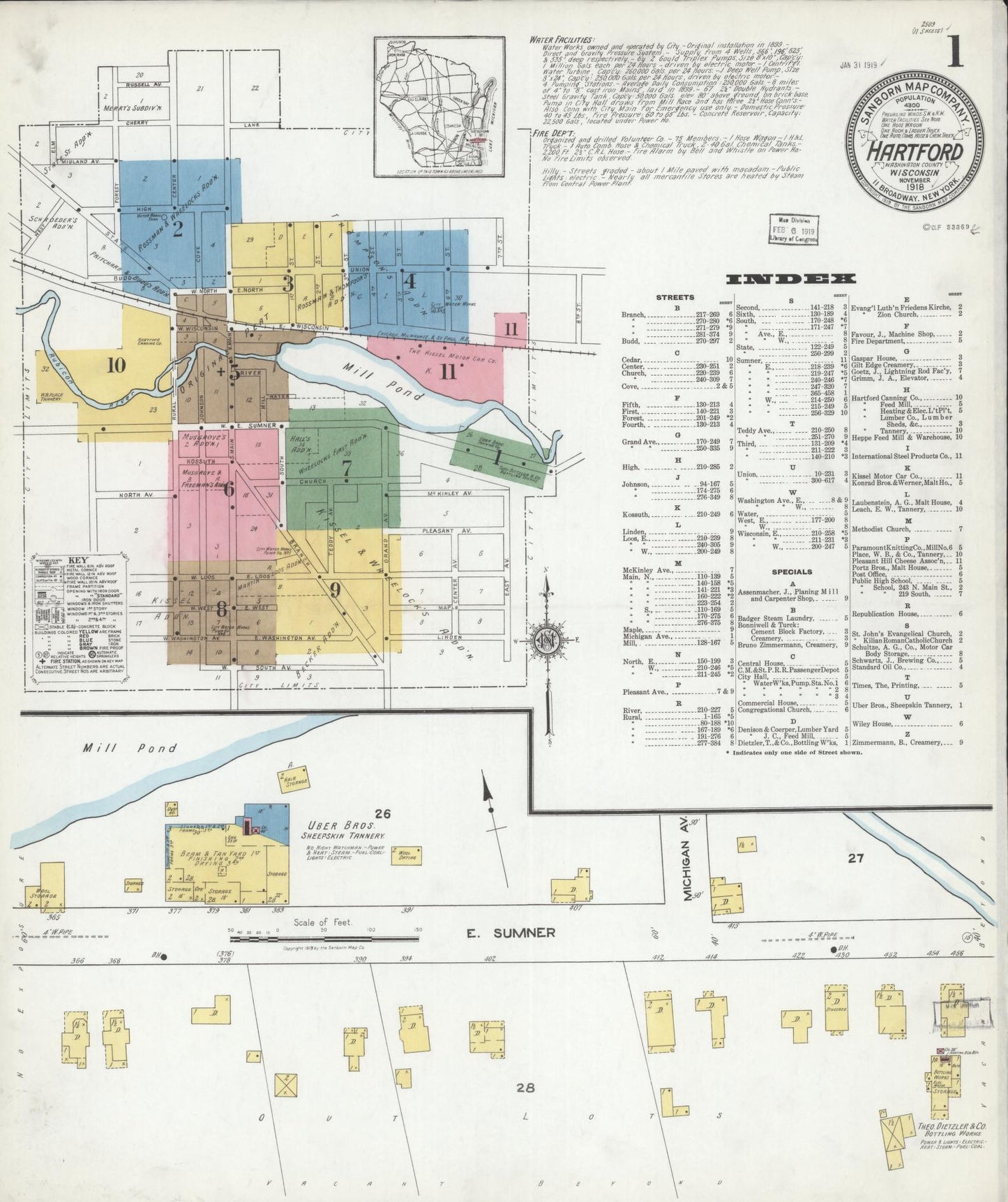 Sanborn Fire Insurance Map from Hartford, Washington County, Wisconsin (1918), Sheet #0001 - Complete Map Set gallery image, historic Sanborn map, vintage wall art, Wisconsin Wisconsin