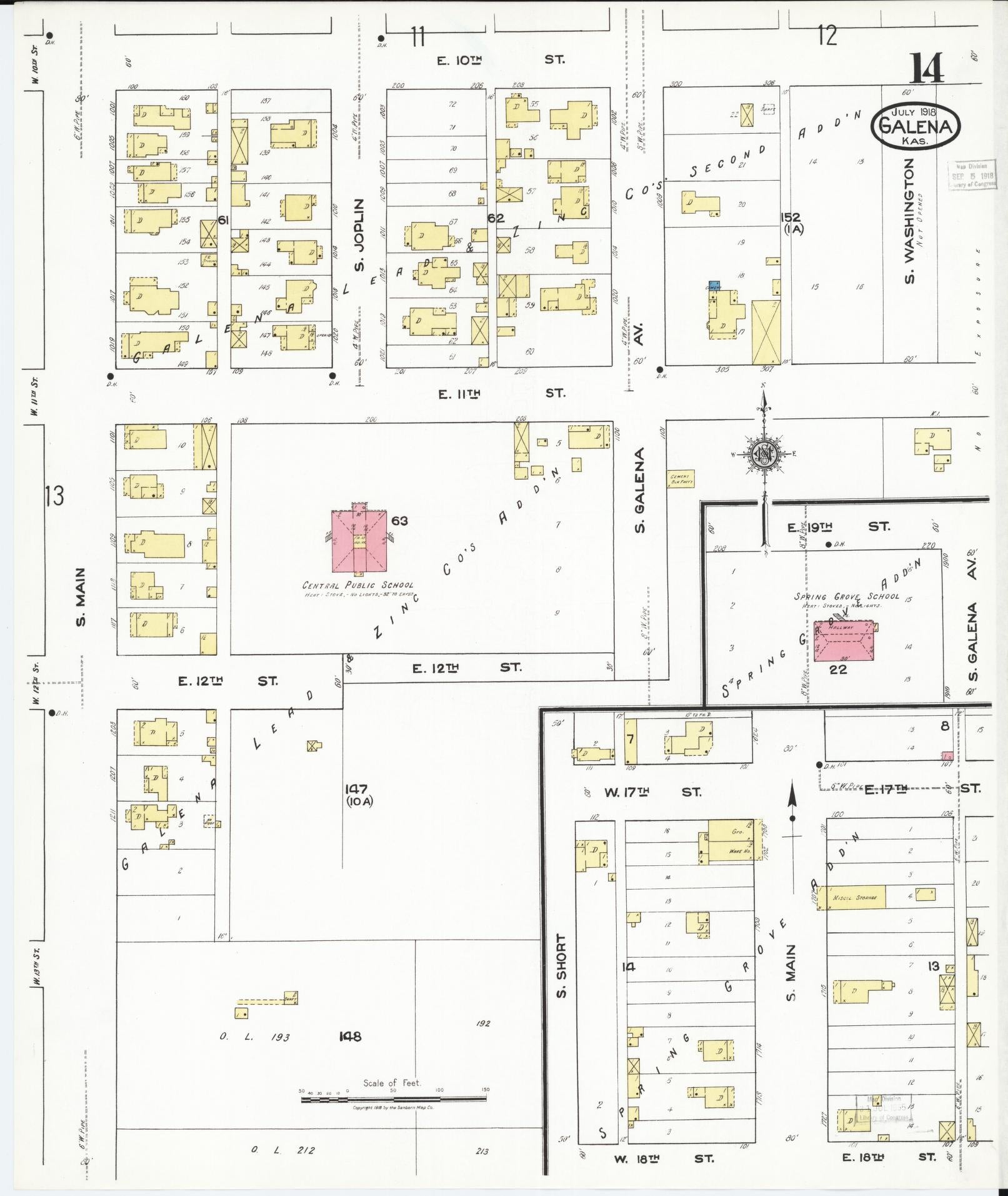 Sanborn Fire Insurance Map from Galena, Cherokee County, Kansas (1918), Sheet #0014 - Complete Map Set gallery image, historic Sanborn map, vintage wall art, Kansas Kansas