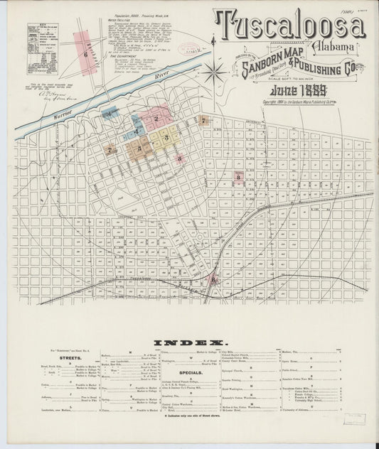 Sanborn Fire Insurance Map from Tuscaloosa, Tuscaloosa County, Alabama. (1889) – Historic Sanborn Fire Insurance Map Print