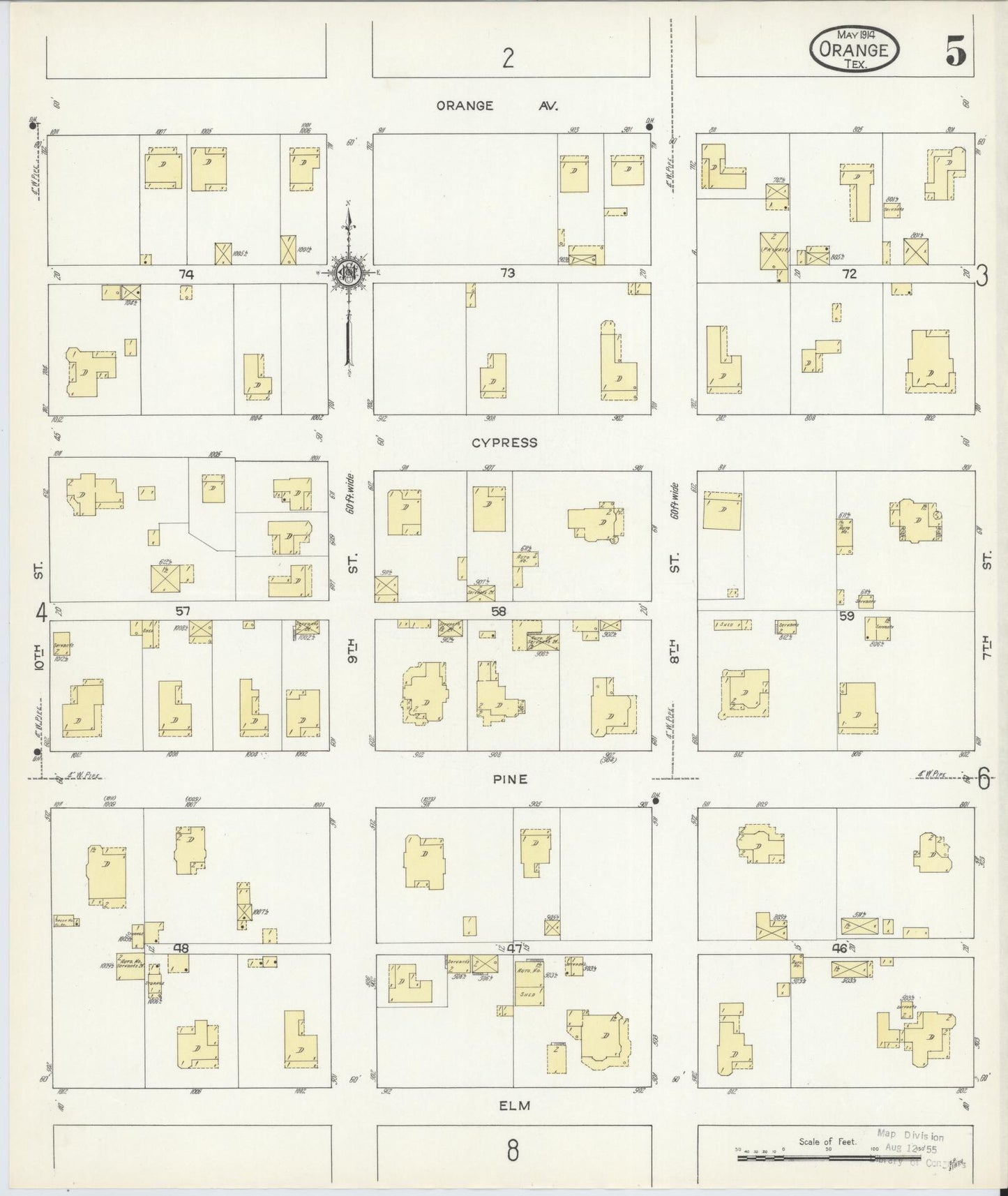 Sanborn Fire Insurance Map from Orange, Orange County, Texas (1914), Sheet #0005 - Complete Map Set gallery image, historic Sanborn map, vintage wall art, Texas Texas