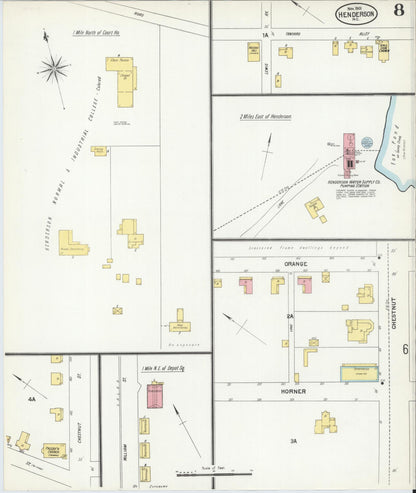 Sanborn Fire Insurance Map from Henderson, Vance County, North Carolina (1901), Sheet #0008 - Historic Sanborn Fire Insurance Map Print, vintage old map wall art, antique decor, genealogy gift, North Carolina North Carolina map