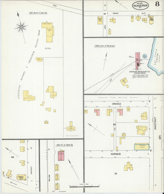 Sanborn Fire Insurance Map from Henderson, Vance County, North Carolina (1901), Sheet #0008 - Historic Sanborn Fire Insurance Map Print, vintage old map wall art, antique decor, genealogy gift, North Carolina North Carolina map