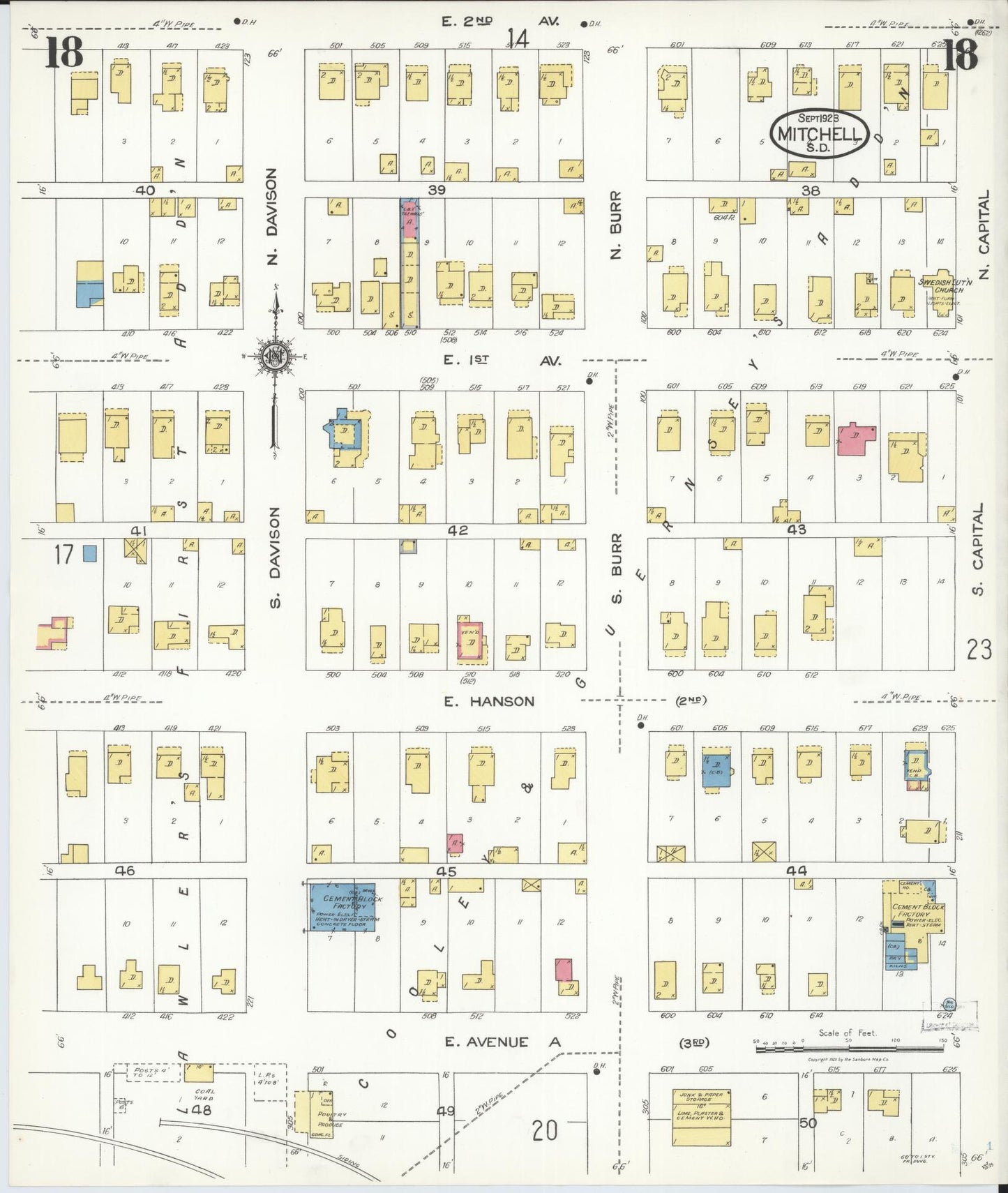 Sanborn Fire Insurance Map from Mitchell, Davison County, South Dakota (1923), Sheet #0018 - Complete Map Set gallery image, historic Sanborn map, vintage wall art, South Dakota South Dakota
