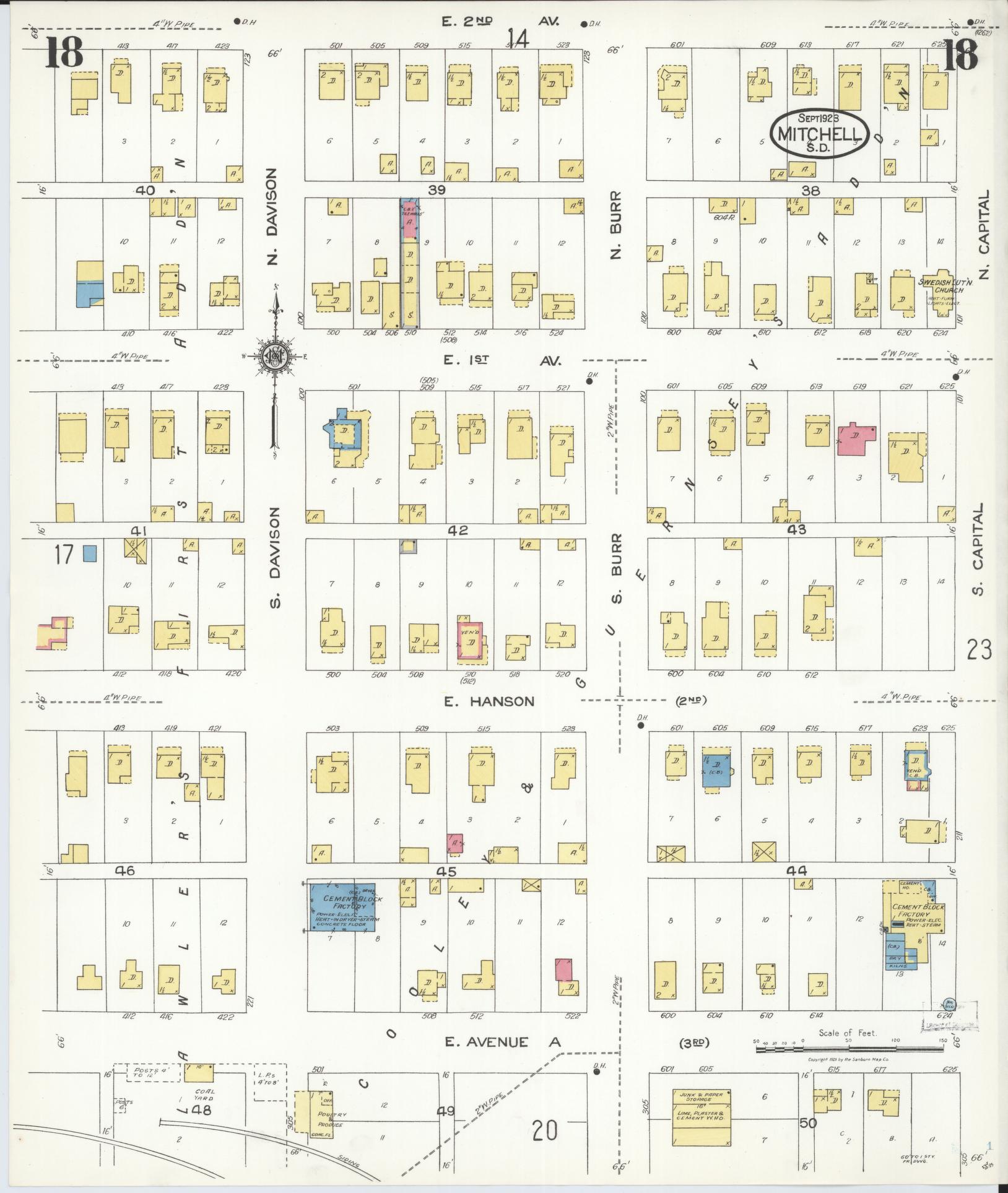 Sanborn Fire Insurance Map from Mitchell, Davison County, South Dakota (1923), Sheet #0018 - Complete Map Set gallery image, historic Sanborn map, vintage wall art, South Dakota South Dakota