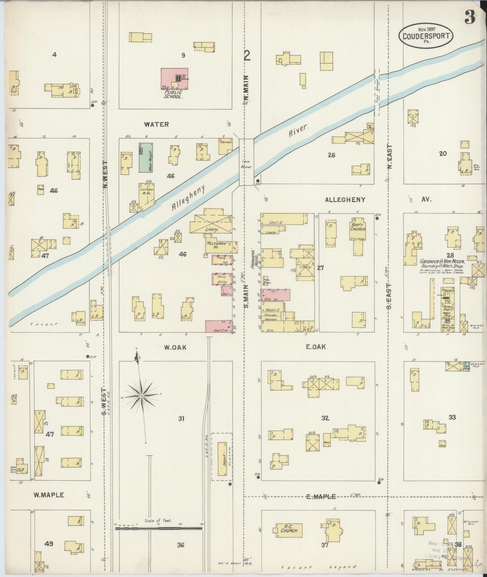 Sanborn Fire Insurance Map from Coudersport, Potter County, Pennsylvania (1897), Sheet #0003 - Historic Sanborn Fire Insurance Map Print, vintage old map wall art, antique decor, genealogy gift, Pennsylvania Pennsylvania map
