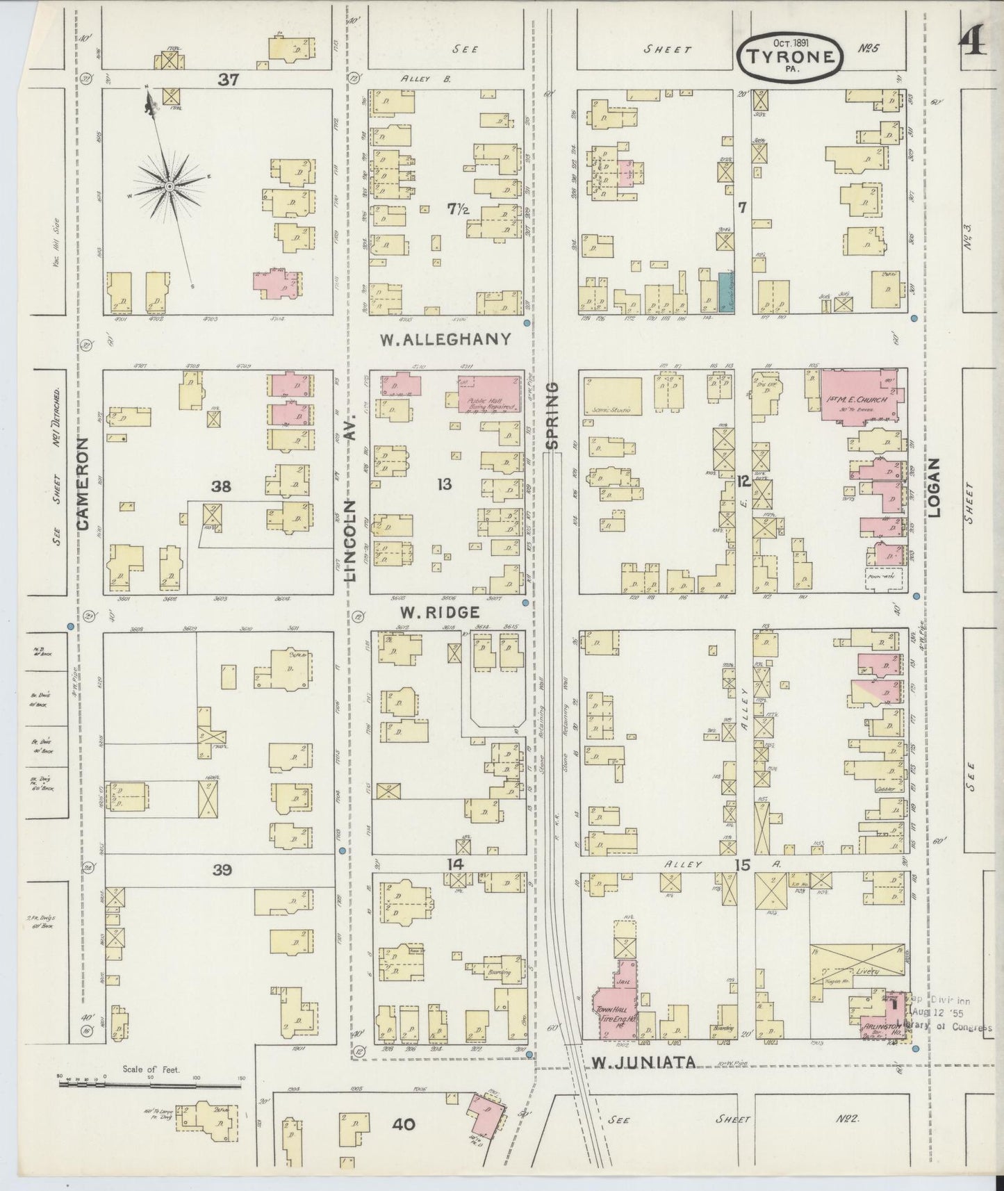 Sanborn Fire Insurance Map from Tyrone, Blair County, Pennsylvania (1891), Sheet #0004 - Complete Map Set gallery image, historic Sanborn map, vintage wall art, Pennsylvania Pennsylvania