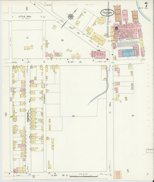 Sanborn Fire Insurance Map from Hudson, Columbia County, New York (1911), Sheet #0007 - Historic Sanborn Fire Insurance Map Print, vintage old map wall art, antique decor, genealogy gift, New York New York map
