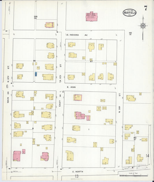 Sanborn Fire Insurance Map from Mayfield, Graves County, Kentucky (1916), Sheet #0007 - Historic Sanborn Fire Insurance Map Print, vintage old map wall art, antique decor, genealogy gift, Kentucky Kentucky map