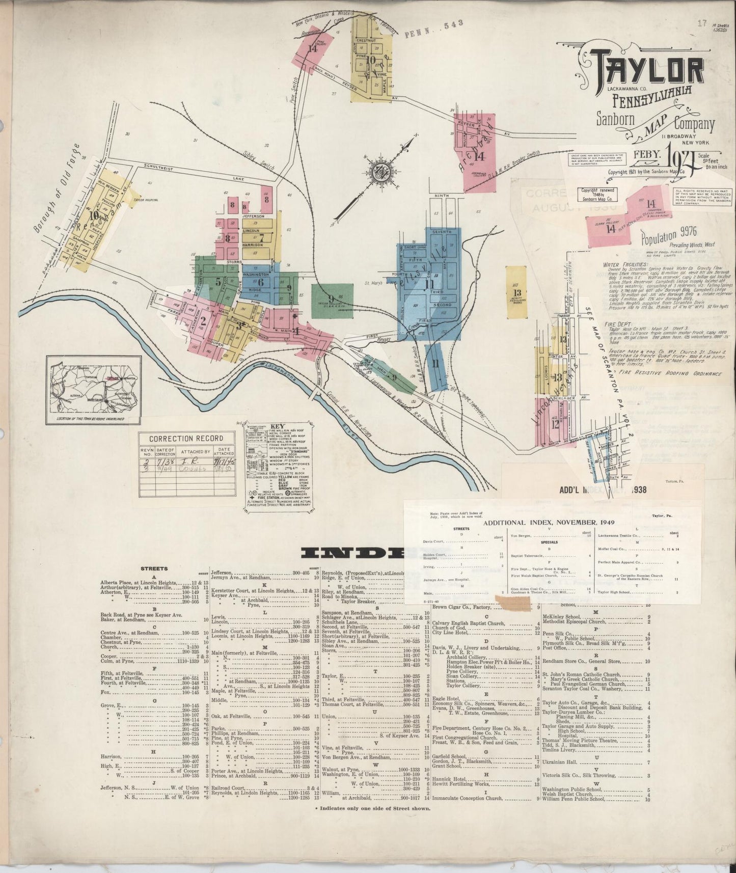 Sanborn Fire Insurance Map from Taylor, Lackawanna County, Pennsylvania (1949), Sheet #0001 - Historic Sanborn Fire Insurance Map Print, vintage old map wall art, antique decor, genealogy gift, Pennsylvania Pennsylvania map