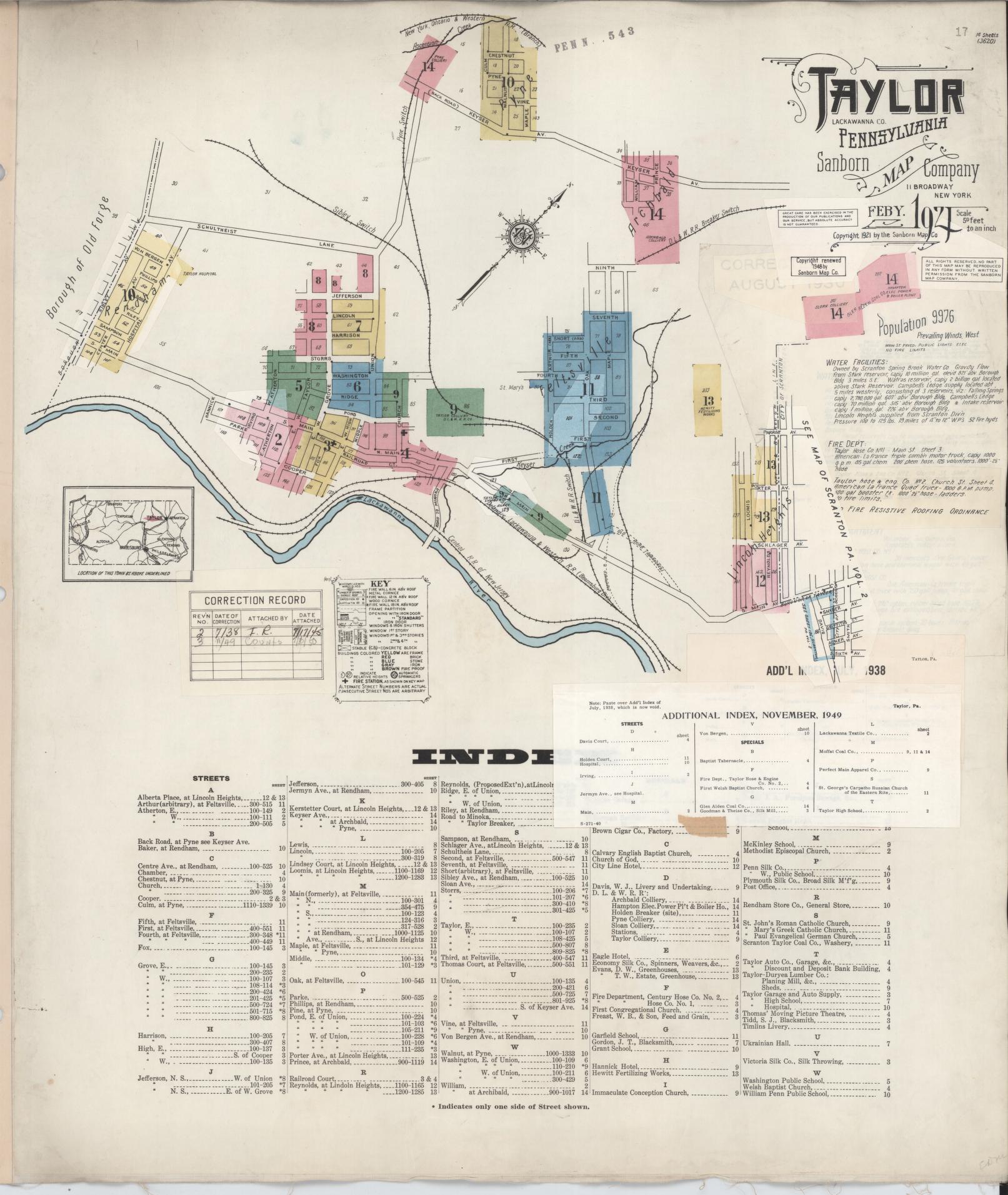 Sanborn Fire Insurance Map from Taylor, Lackawanna County, Pennsylvania (1949), Sheet #0001 - Historic Sanborn Fire Insurance Map Print, vintage old map wall art, antique decor, genealogy gift, Pennsylvania Pennsylvania map