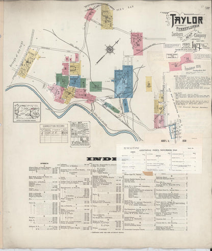 Sanborn Fire Insurance Map from Taylor, Lackawanna County, Pennsylvania (1949), Sheet #0001 - Historic Sanborn Fire Insurance Map Print, vintage old map wall art, antique decor, genealogy gift, Pennsylvania Pennsylvania map