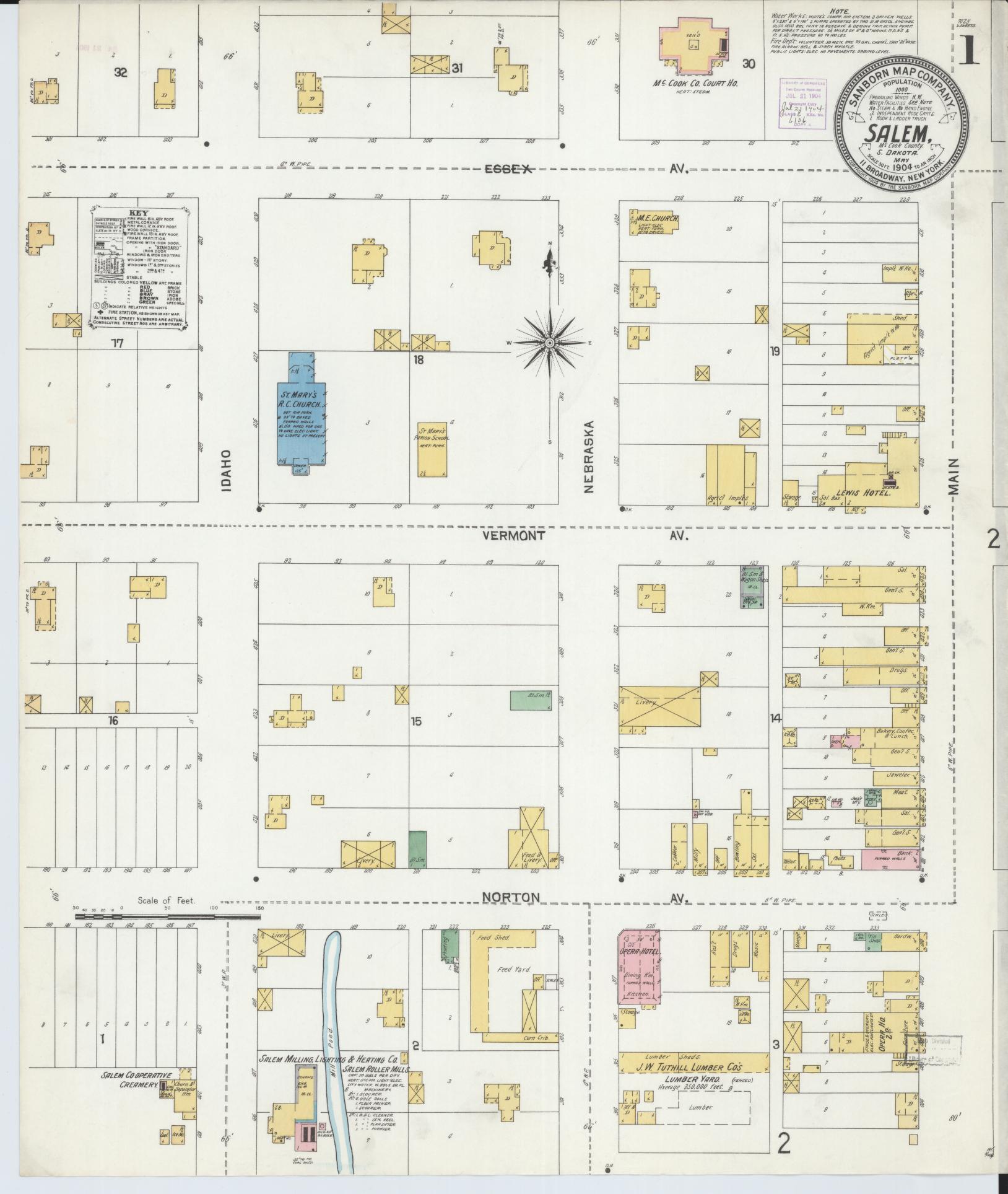 Sanborn Fire Insurance Map from Salem, McCook County, South Dakota (1904), Sheet #0001 - Historic Sanborn Fire Insurance Map Print, vintage old map wall art, antique decor, genealogy gift, South Dakota South Dakota map