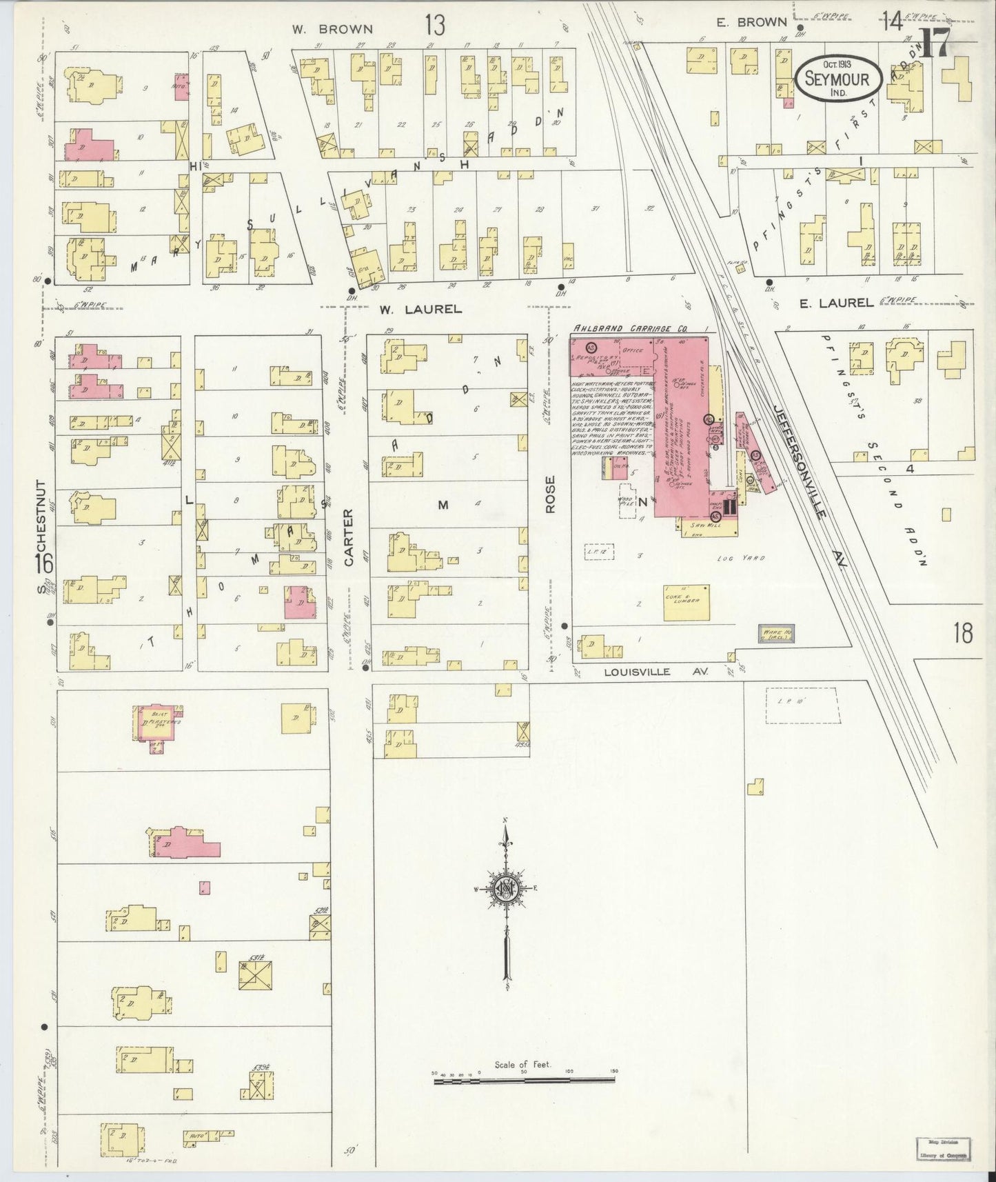 Sanborn Fire Insurance Map from Seymour, Jackson County, Indiana (1913), Sheet #0017 - Complete Map Set gallery image, historic Sanborn map, vintage wall art, Indiana Indiana