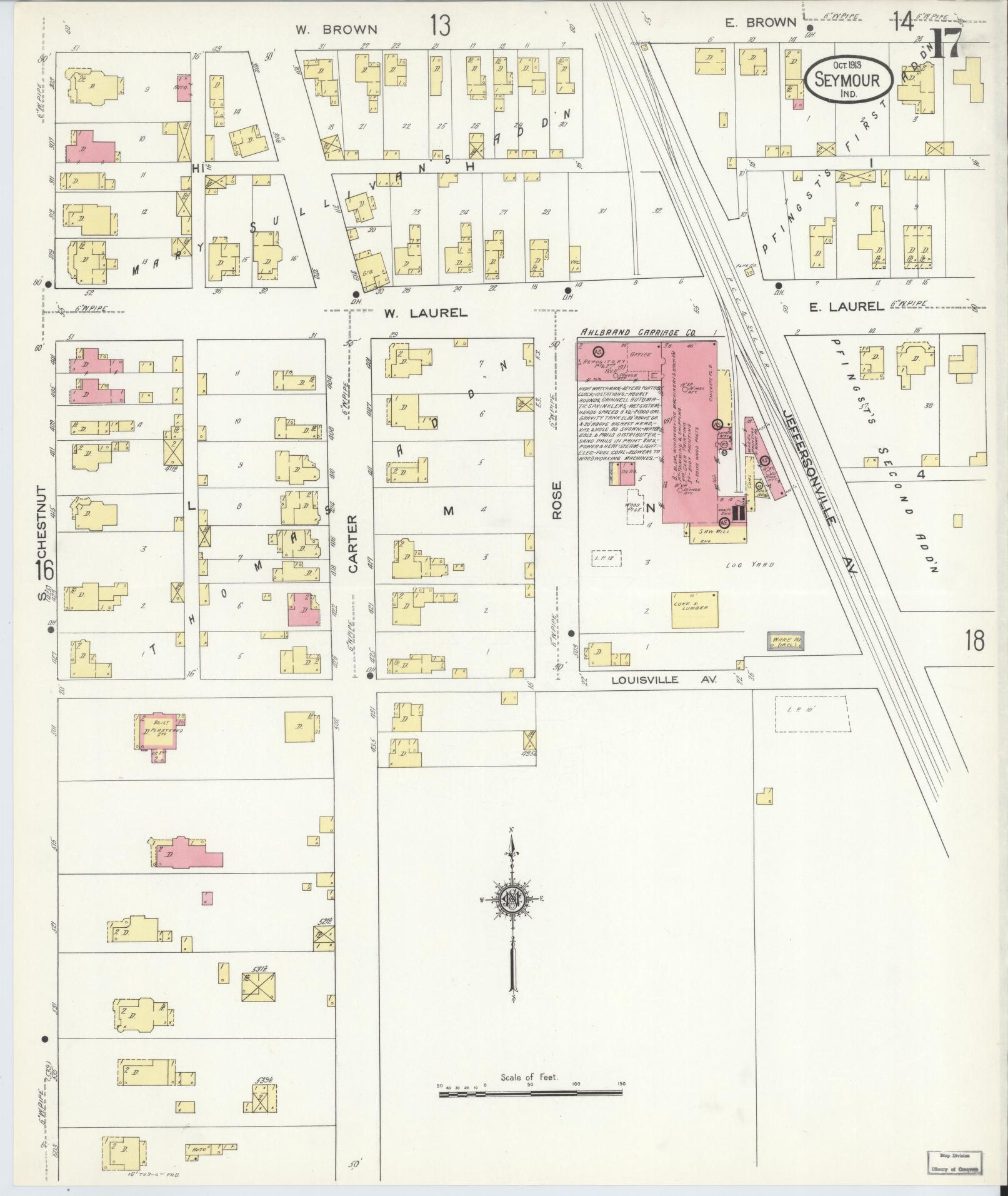 Sanborn Fire Insurance Map from Seymour, Jackson County, Indiana (1913), Sheet #0017 - Complete Map Set gallery image, historic Sanborn map, vintage wall art, Indiana Indiana