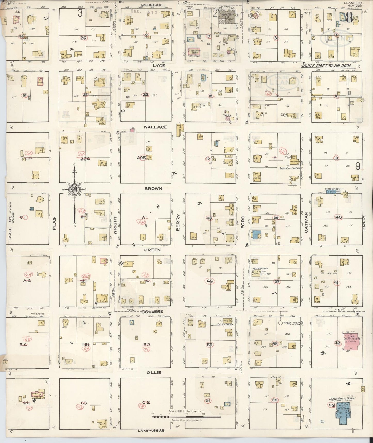 Sanborn Fire Insurance Map from Llano, Llano County, Texas (1942), Sheet #0008 - Complete Map Set gallery image, historic Sanborn map, vintage wall art, Texas Texas