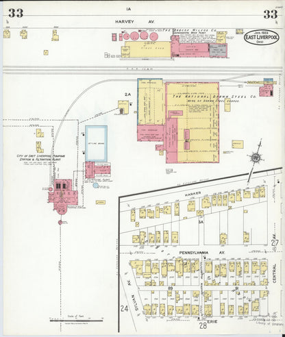 Sanborn Fire Insurance Map from East Liverpool, Columbiana County, Ohio (1923), Sheet #0033 - Historic Sanborn Fire Insurance Map Print, vintage old map wall art, antique decor, genealogy gift, Ohio Ohio map