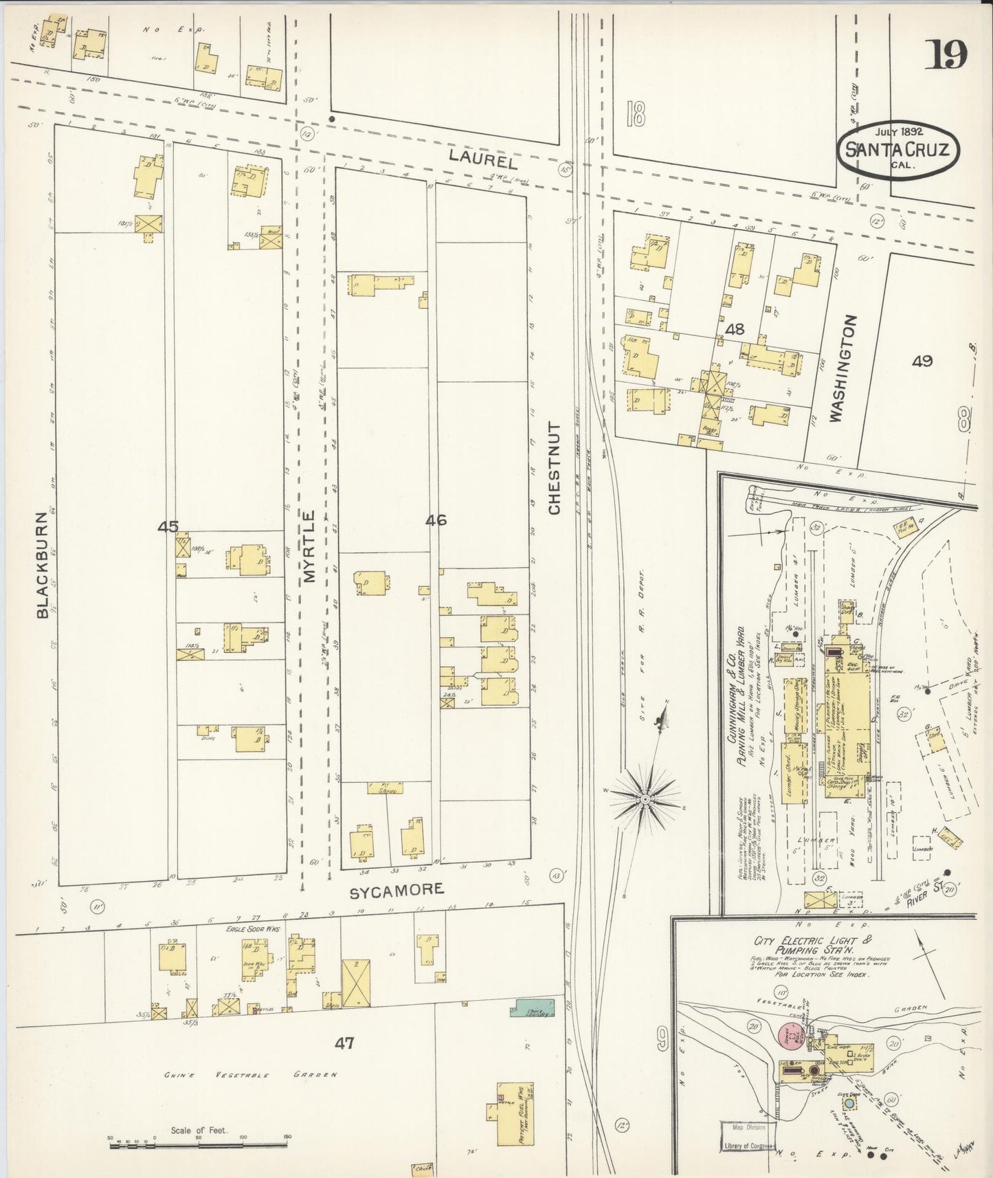 Sanborn Fire Insurance Map from Santa Cruz, Santa Cruz County, California (1892), Sheet #0019 - Complete Map Set gallery image, historic Sanborn map, vintage wall art, California California