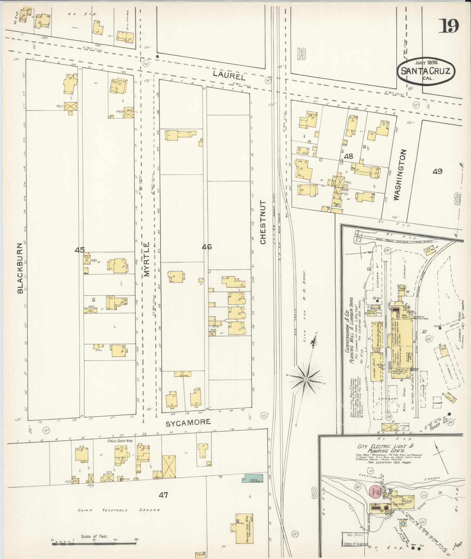 Sanborn Fire Insurance Map from Santa Cruz, Santa Cruz County, California (1892), Sheet #0019 - Complete Map Set gallery image, historic Sanborn map, vintage wall art, California California