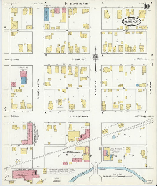 Sanborn Fire Insurance Map from Columbia City, Whitley County, Indiana (1918), Sheet #0010 - Historic Sanborn Fire Insurance Map Print, vintage old map wall art, antique decor, genealogy gift, Indiana Indiana map