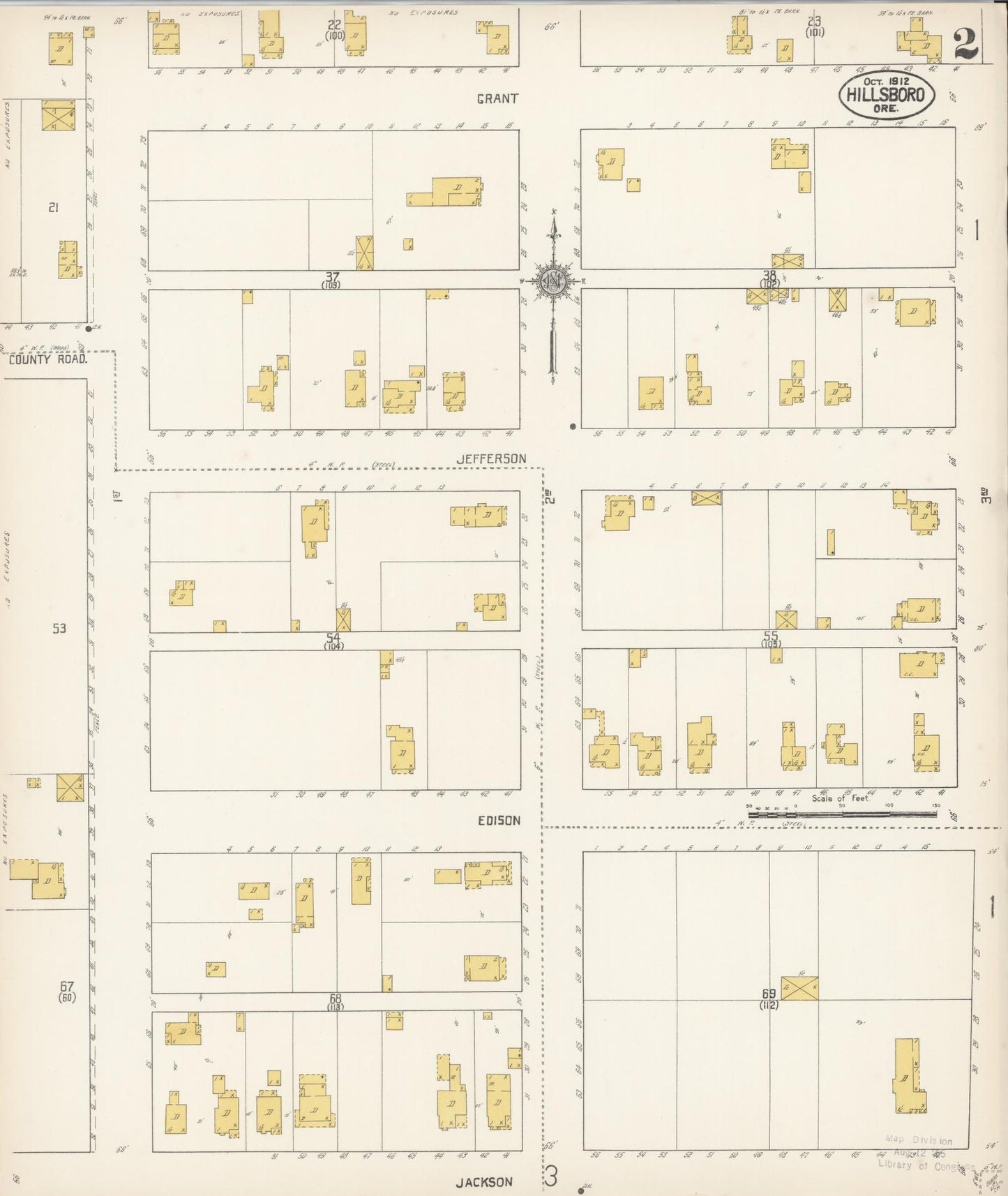 Sanborn Fire Insurance Map from Hillsboro, Washington County, Oregon (1912), Sheet #0002 - Complete Map Set gallery image, historic Sanborn map, vintage wall art, Oregon Oregon