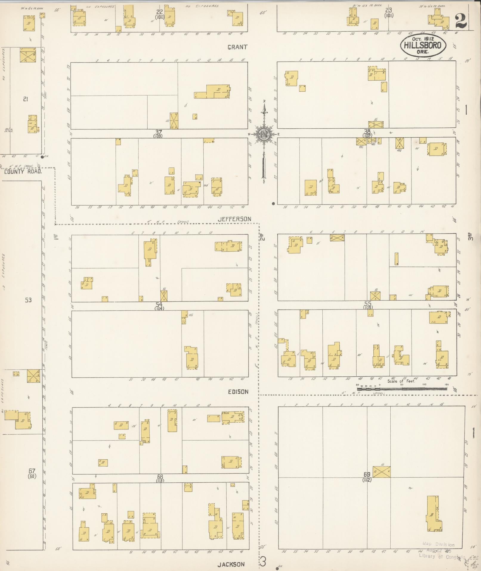 Sanborn Fire Insurance Map from Hillsboro, Washington County, Oregon (1912), Sheet #0002 - Complete Map Set gallery image, historic Sanborn map, vintage wall art, Oregon Oregon