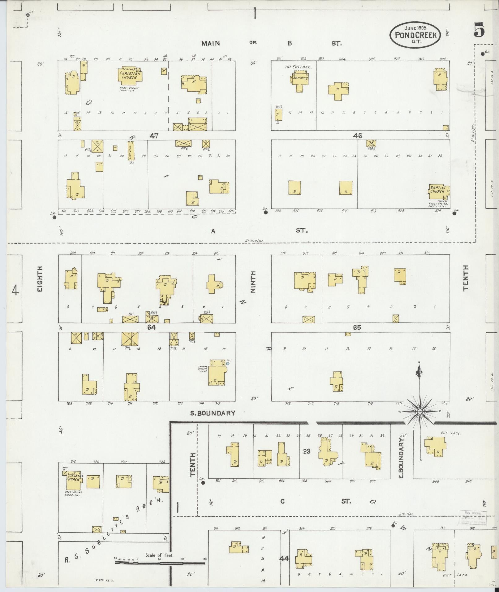 Sanborn Fire Insurance Map from Pond Creek, Grant County, Oklahoma (1905), Sheet #0005 - Complete Map Set gallery image, historic Sanborn map, vintage wall art, Oklahoma Oklahoma