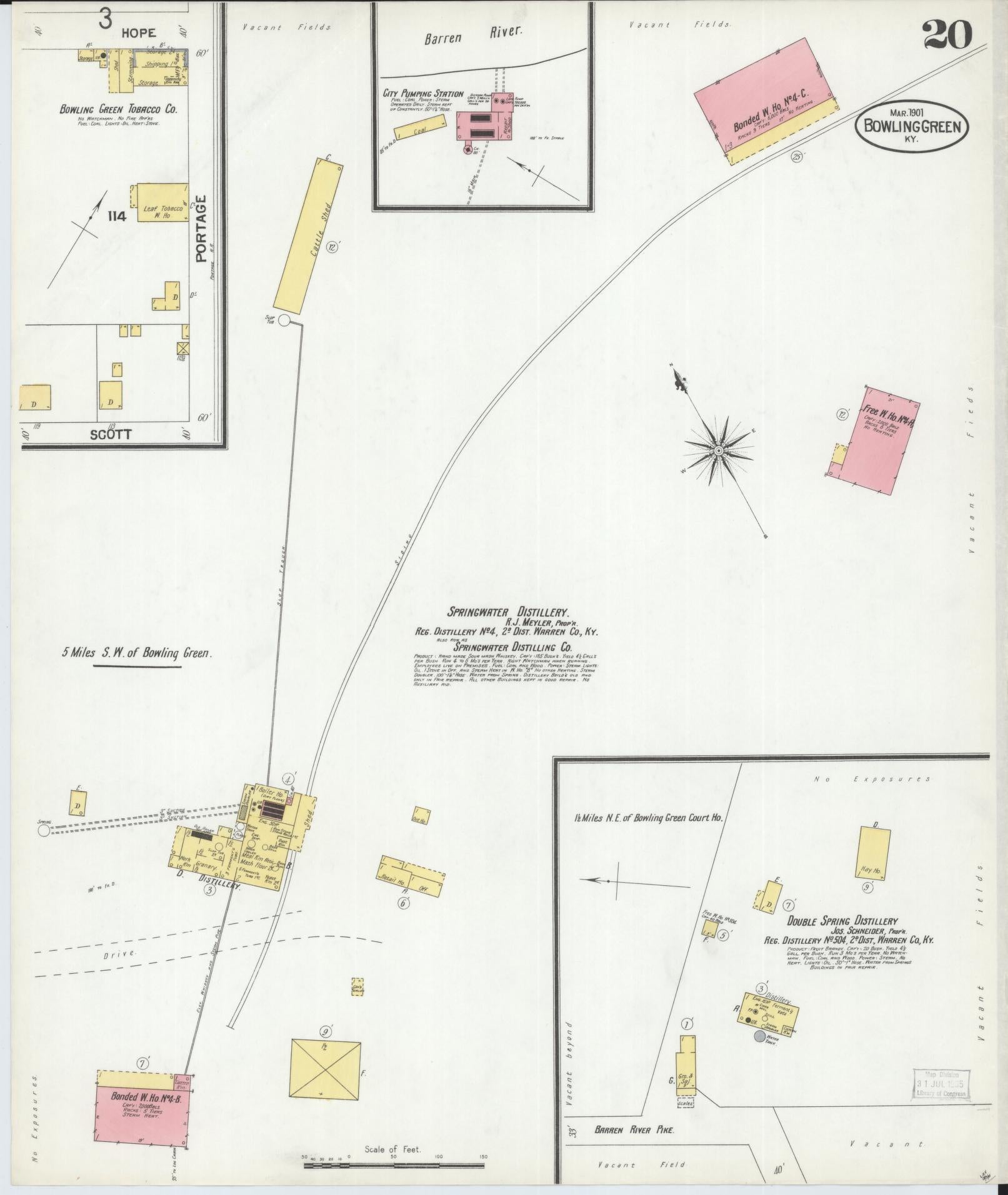 Sanborn Fire Insurance Map from Bowling Green, Warren County, Kentucky (1901), Sheet #0020 - Complete Map Set gallery image, historic Sanborn map, vintage wall art, Kentucky Kentucky