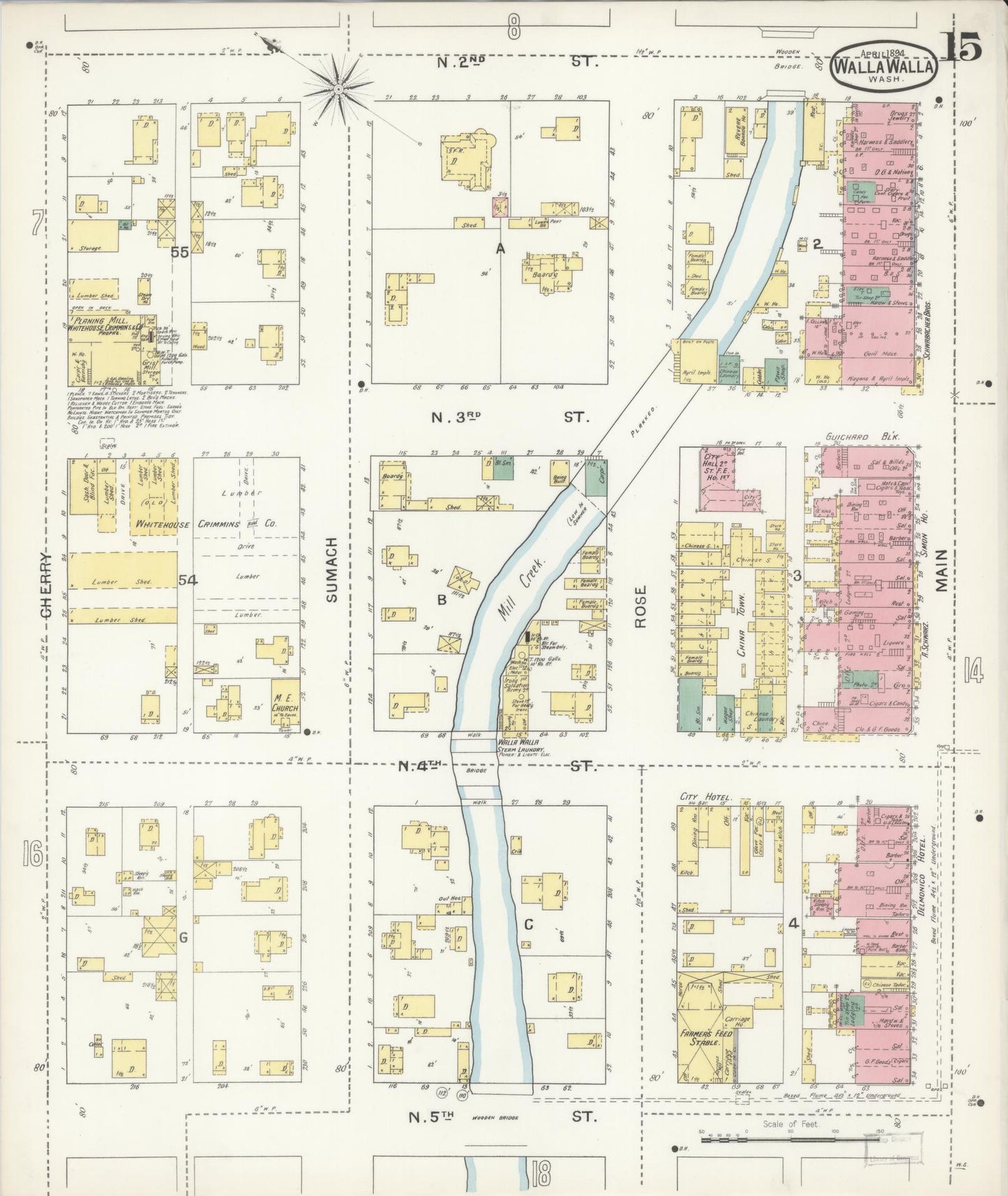 Sanborn Fire Insurance Map from Walla Walla, Walla Walla County, Washington (1894), Sheet #0015 - Complete Map Set gallery image, historic Sanborn map, vintage wall art, Washington Washington