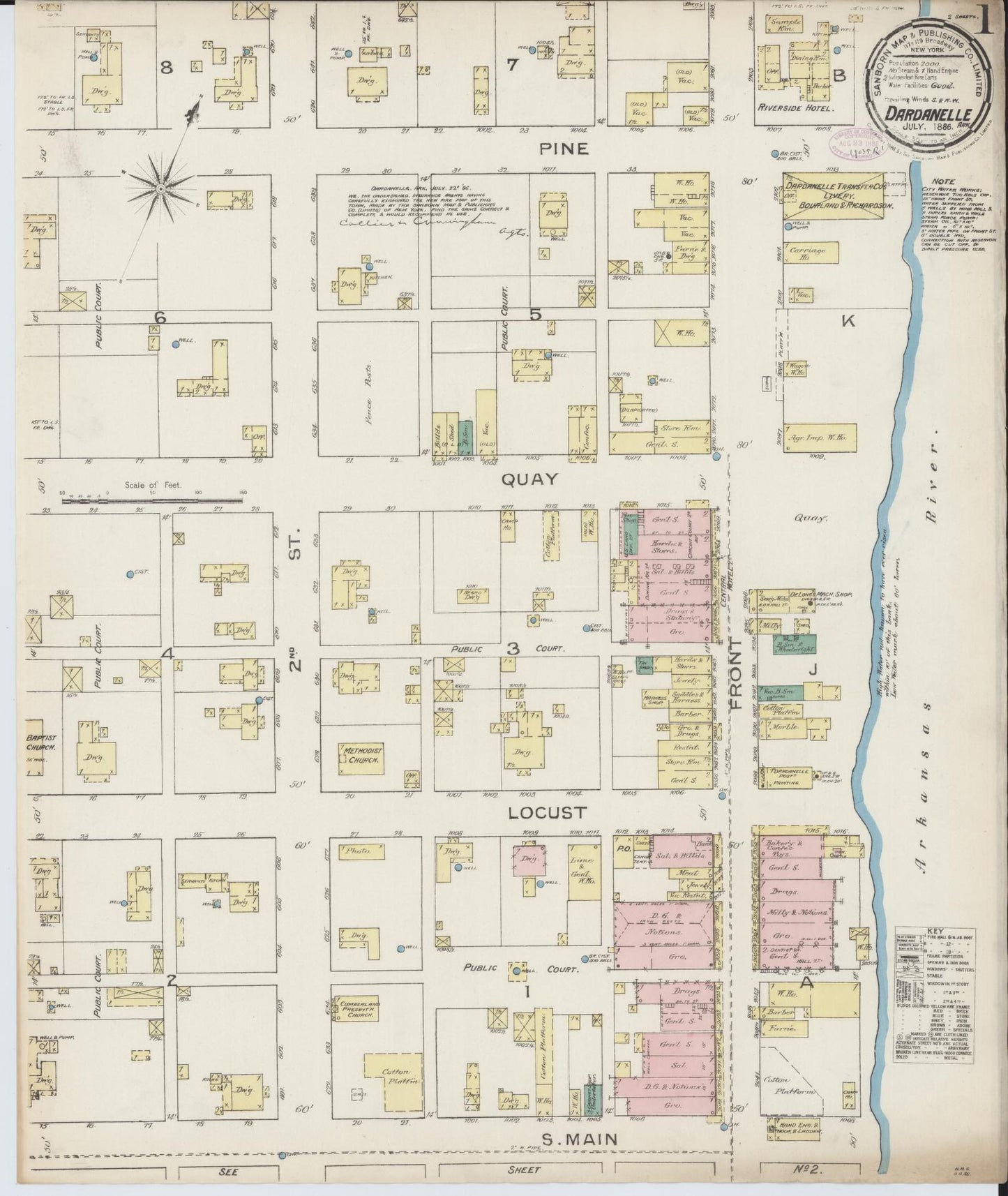 Sanborn Fire Insurance Map from Dardanelle, Yell County, Arkansas (1886), Sheet #0001 - Complete Map Set gallery image, historic Sanborn map, vintage wall art, Arkansas Arkansas
