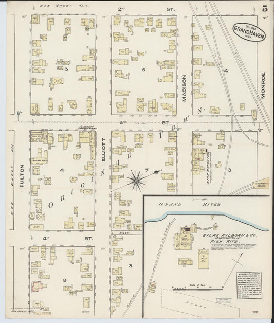 Sanborn Fire Insurance Map from Grand Haven, Ottawa County, Michigan (1883), Sheet #0005 - Historic Sanborn Fire Insurance Map Print, vintage old map wall art, antique decor, genealogy gift, Michigan Michigan map
