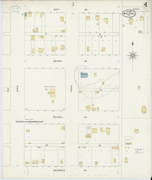Sanborn Fire Insurance Map from Mulhall, Logan County, Oklahoma (1898), Sheet #0004 - Historic Sanborn Fire Insurance Map Print, vintage old map wall art, antique decor, genealogy gift, Oklahoma Oklahoma map