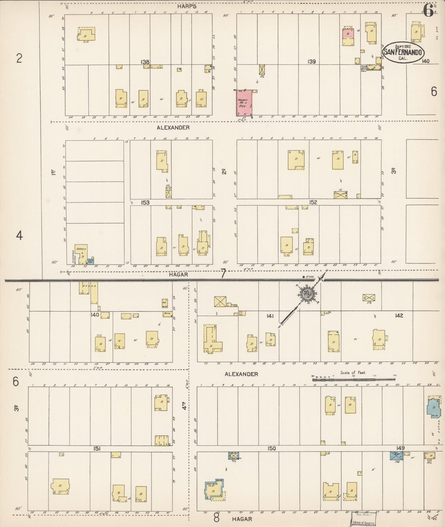 Sanborn Fire Insurance Map from San Fernando, Los Angeles County, California (1912), Sheet #0006 - Complete Map Set gallery image, historic Sanborn map, vintage wall art, California California