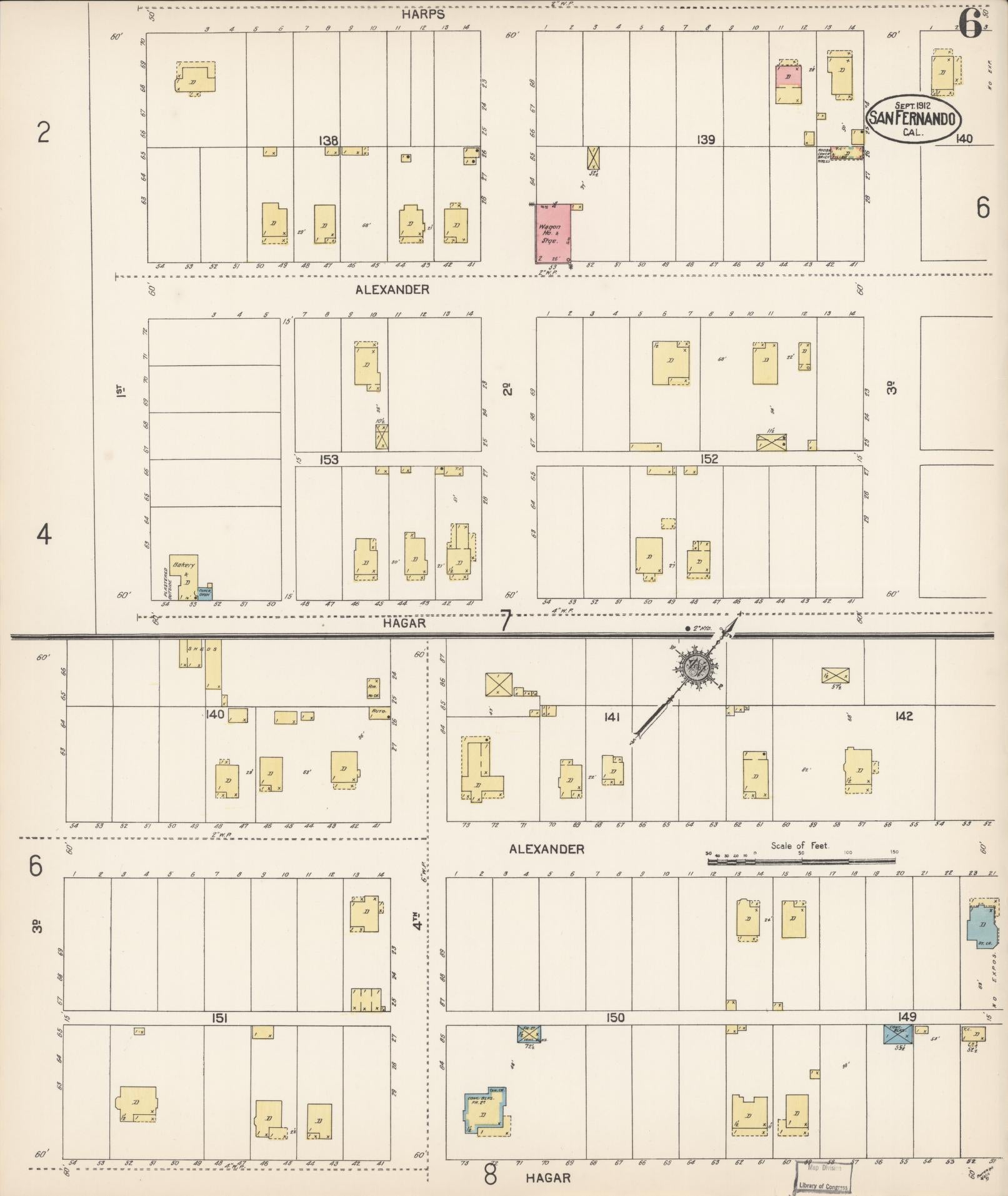 Sanborn Fire Insurance Map from San Fernando, Los Angeles County, California (1912), Sheet #0006 - Complete Map Set gallery image, historic Sanborn map, vintage wall art, California California