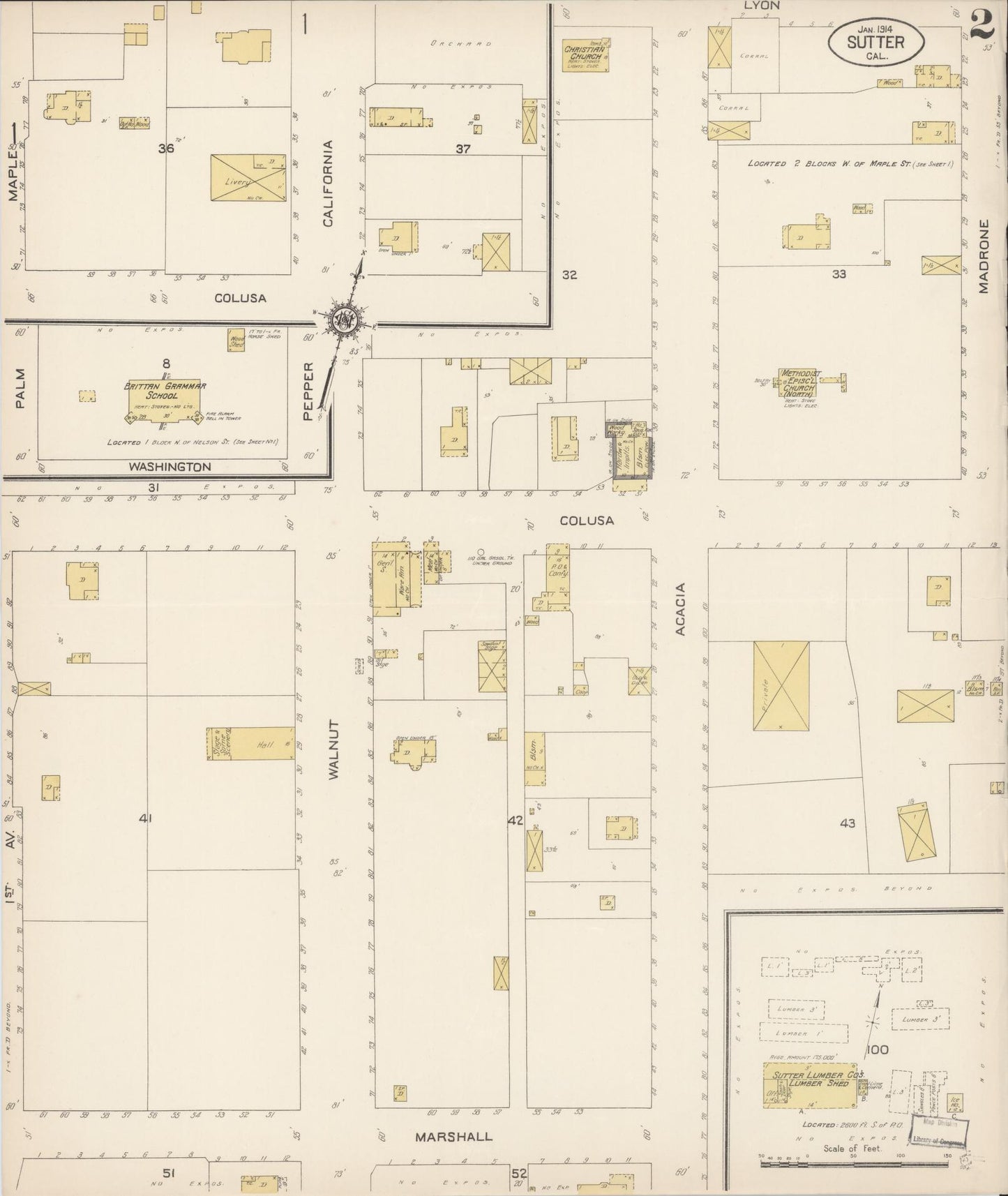 Sanborn Fire Insurance Map from Sutter, Sutter County, California (1914), Sheet #0002 - Complete Map Set gallery image, historic Sanborn map, vintage wall art, California California