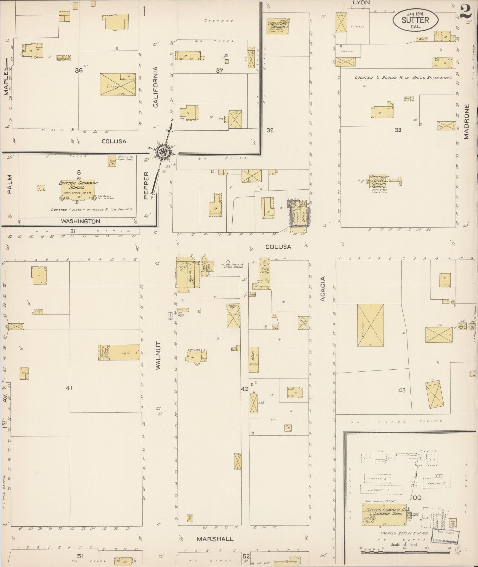 Sanborn Fire Insurance Map from Sutter, Sutter County, California (1914), Sheet #0002 - Complete Map Set gallery image, historic Sanborn map, vintage wall art, California California