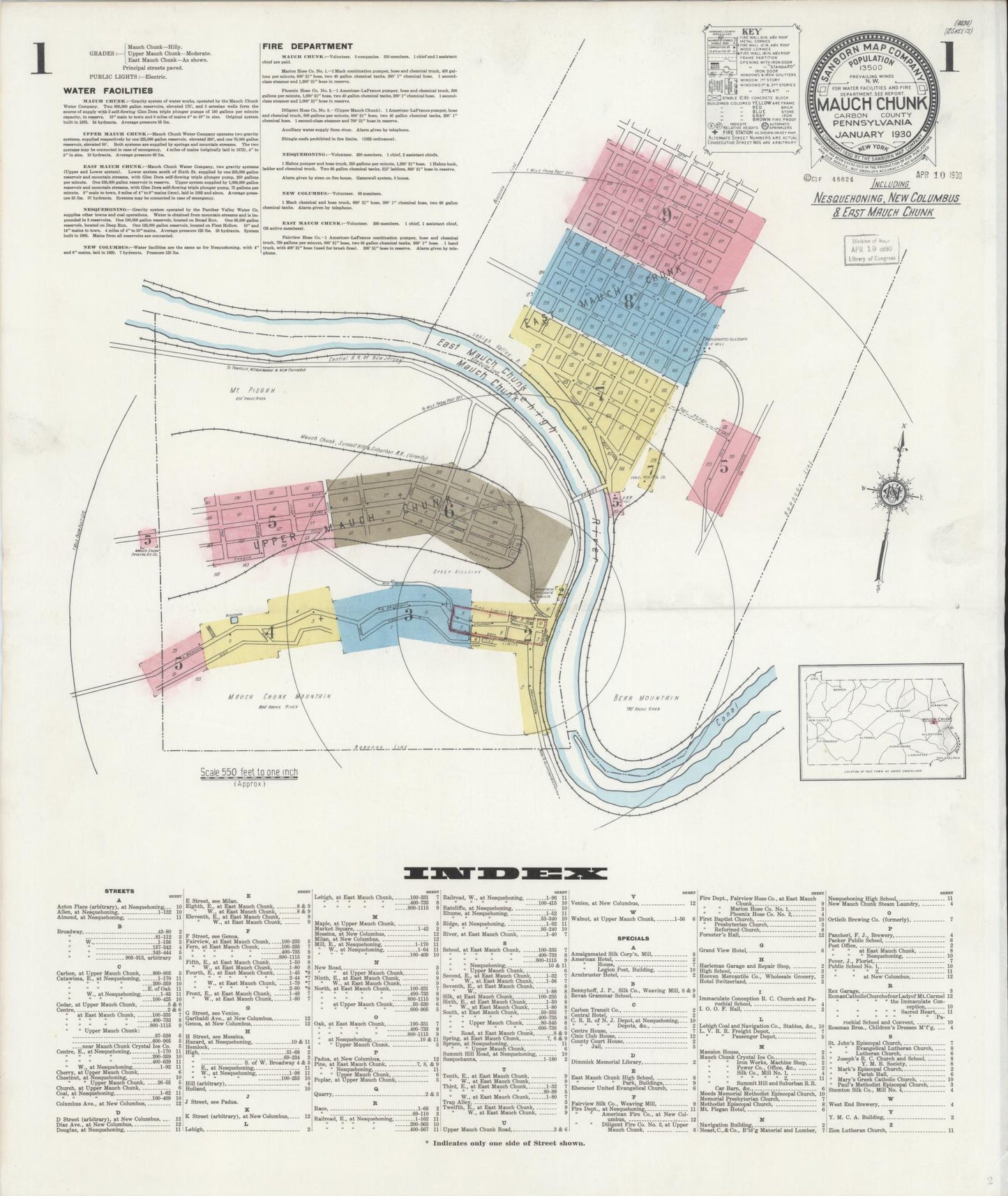 Sanborn Fire Insurance Map from Mauch Chunk, Carbon County, Pennsylvania (1930), Sheet #0001 - Complete Map Set gallery image, historic Sanborn map, vintage wall art, Pennsylvania Pennsylvania