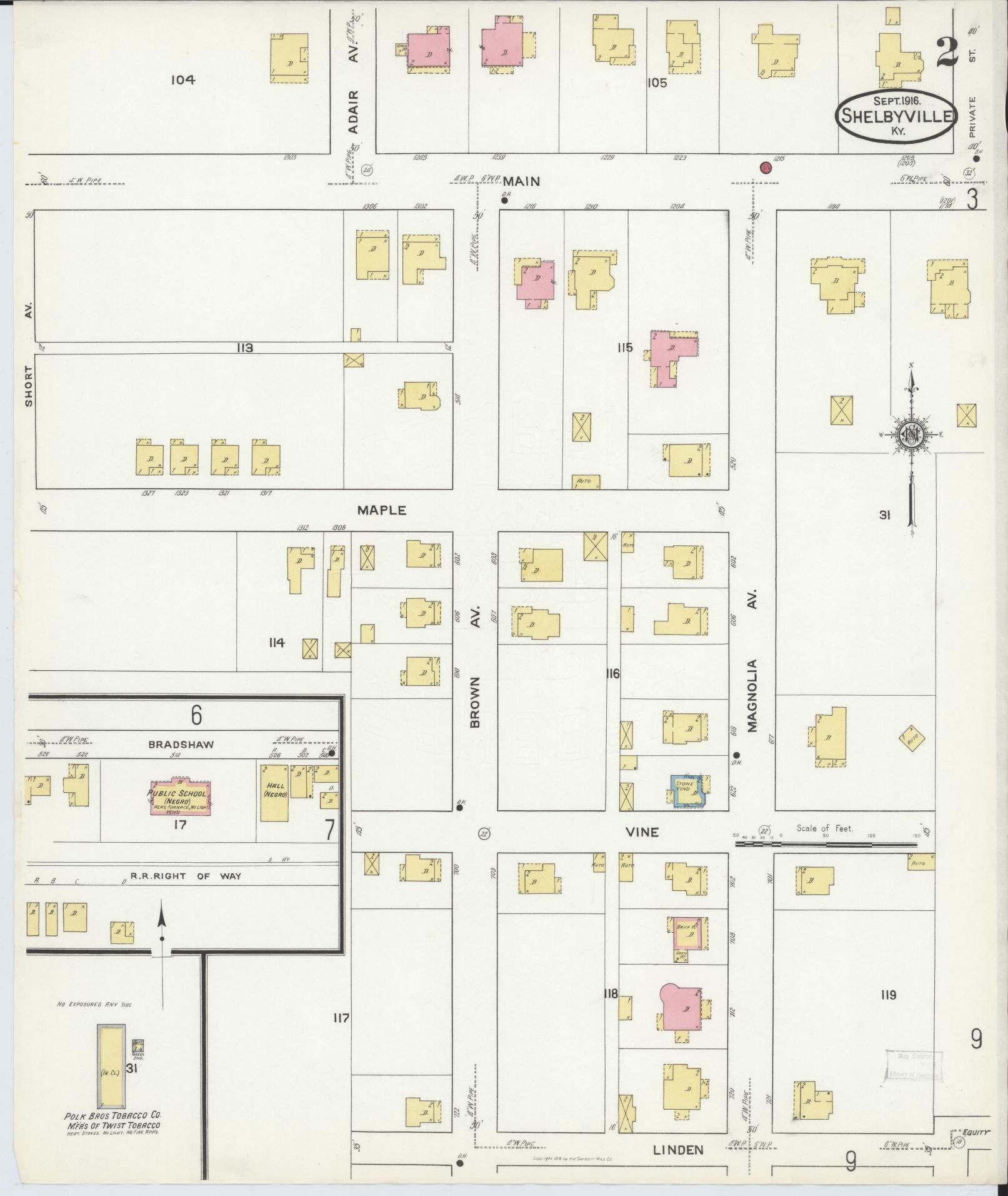 Sanborn Fire Insurance Map from Shelbyville, Shelby County, Kentucky (1916), Sheet #0002 - Historic Sanborn Fire Insurance Map Print, vintage old map wall art, antique decor, genealogy gift, Kentucky Kentucky map